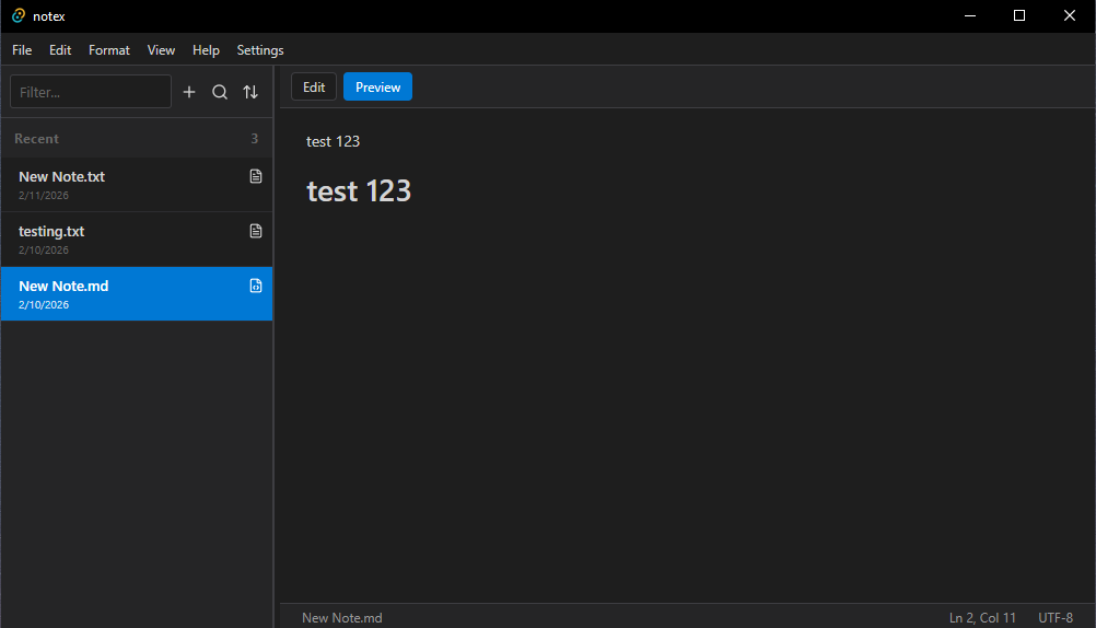 NoteX application screenshot showing the editor interface